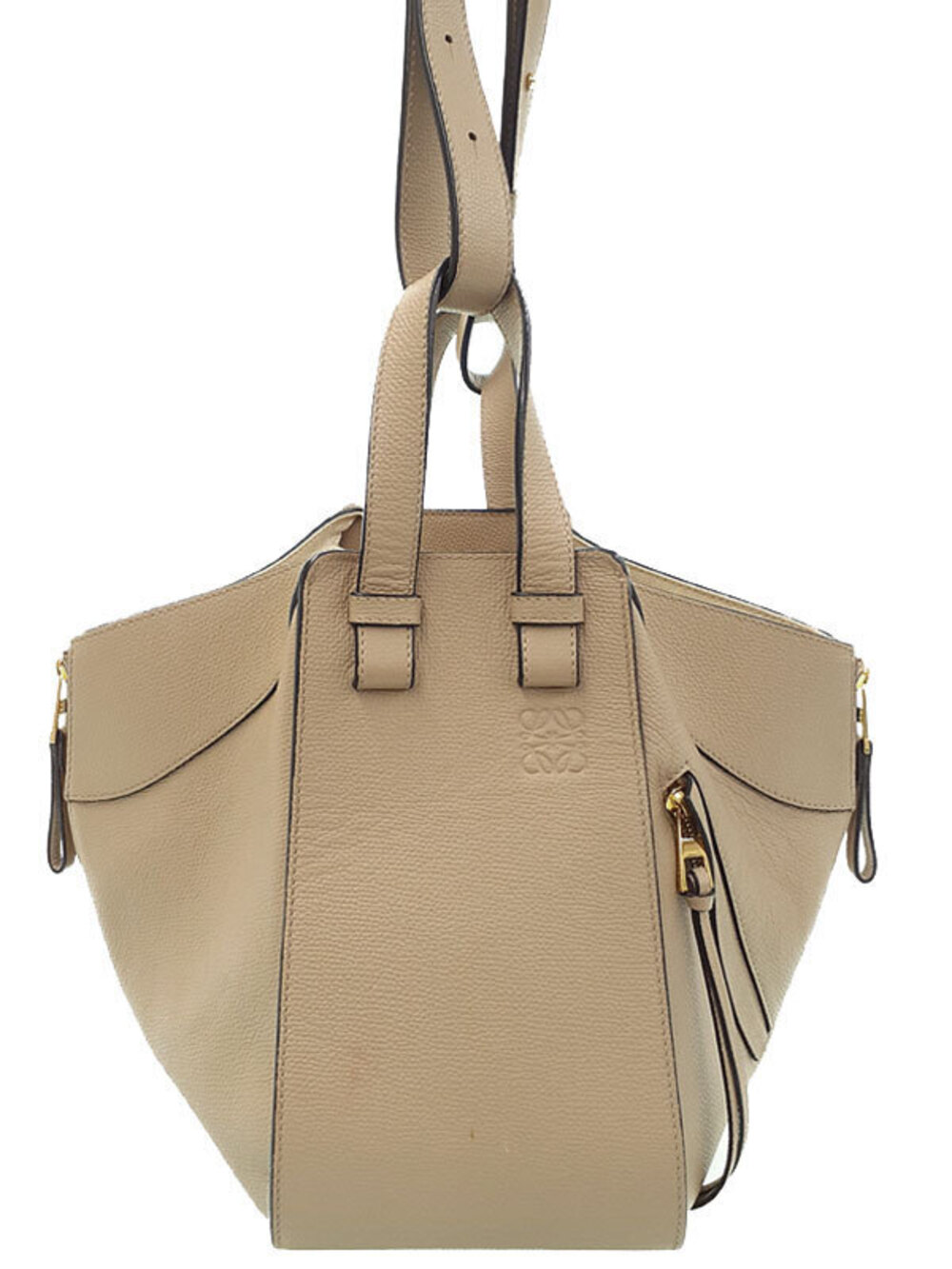 LOEWE Hammock Bag grained calfskin top handles side zip Beige Tan